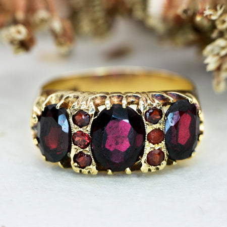 The Vintage 1971 Nine Garnet Chunky Ring - Antique Jewellers