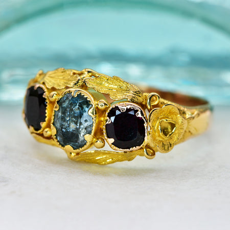 The Antique Restoration Aquamarine and Garnet Ring - Antique Jewellers