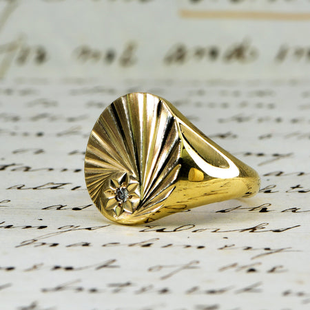 The Vintage 1987 Sunrise Diamond Signet Ring - Antique Jewellers