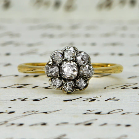 The Antique Late Victorian Old Cut Diamond Daisy Cluster Ring - Antique Jewellers