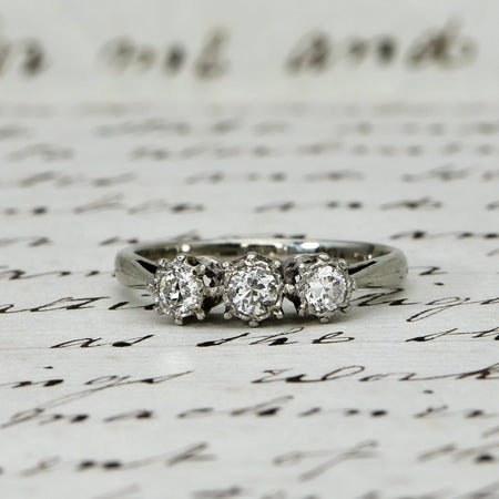The Antique Old European Cut Three Diamond Ring - Antique Jewellers