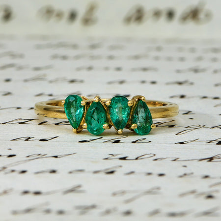 The Vintage 1973 Four Emerald Gold Ring - Antique Jewellers