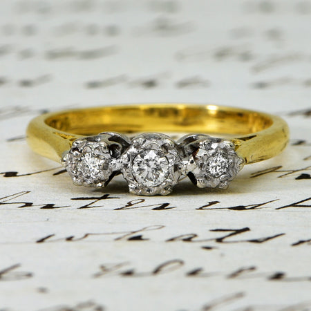 The Vintage 1975 Three Brilliant Cut Diamond Ring - Antique Jewellers