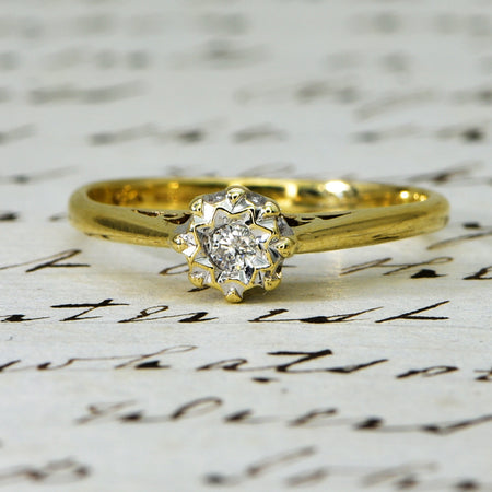 The Vintage 9ct Gold Brilliant Cut Solitaire Diamond Ring - Antique Jewellers