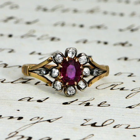 The Antique Victorian Ruby and Ten Diamond Ring - Antique Jewellers