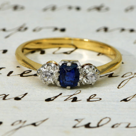 The Vintage Sapphire and Two Diamond Ring - Antique Jewellers
