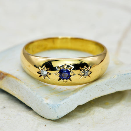 The Antique Victorian 1888 Sapphire and Diamond Starburst Ring - Antique Jewellers