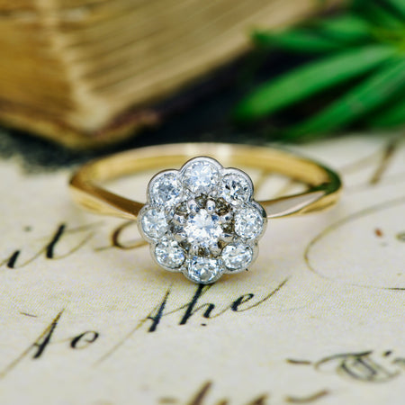 The Antique Edwardian Brilliant Daisy Cluster Diamond Ring - Antique Jewellers