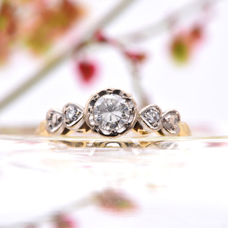 Heart Shouldered Illusion Set Diamond Engagement Ring, Vintage (1963), 18ct, J - Antique Jewellers