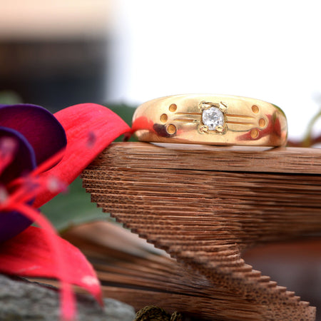 The Early Victorian Chased Gallery Diamond Ring - Antique Jewellers