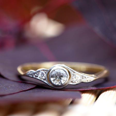 Art Deco Twist Gallery Diamond Engagement Ring, 0.15ct Brilliant Cut, P - Antique Jewellers