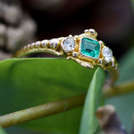 The Handmade Victorian Brighton Emerald & Diamond Ring - Antique Jewellers