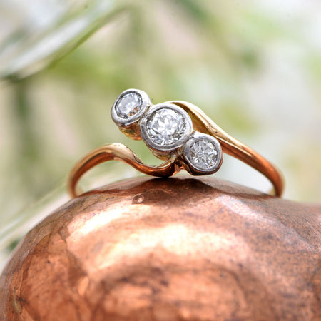 The Vintage Three Point Diamond Twist Crossover Ring - Antique Jewellers