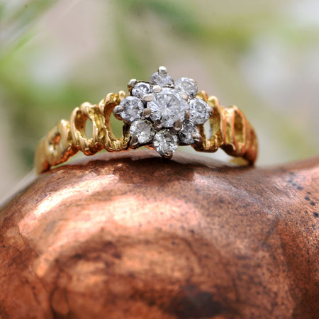 The Vintage Chased Nine Stone Cluster Diamond Ring - Antique Jewellers