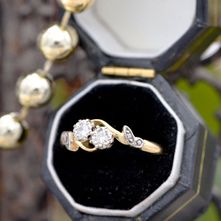 The Vintage Leaf Shouldered Toi Et Moi Diamond Ring - Antique Jewellers