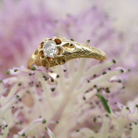 The 19th Century Ornate Carved Solitaire Diamond Ring - Antique Jewellers
