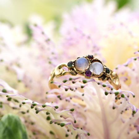The Victorian Moonstones and Colourful Gems Antique Ring - Antique Jewellers