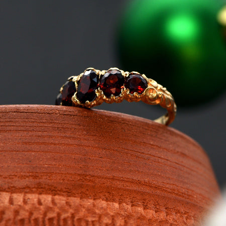 The Scarlet Vintage 1987 Five Garnet Ring - Antique Jewellers