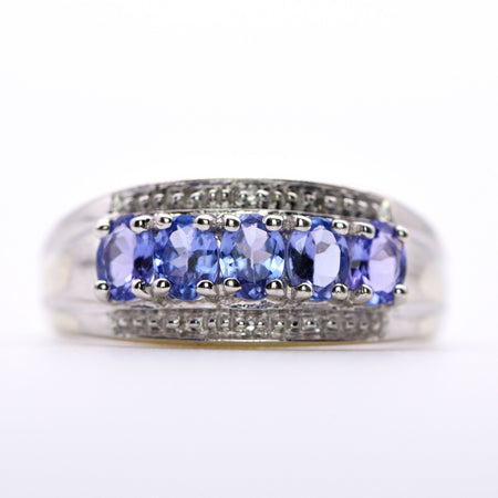 The Five Tanzanite & Diamond White Gold Ring - Antique Jewellers