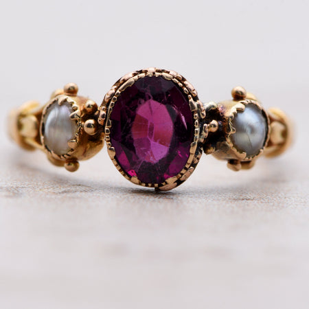 The Georgian Pink Tourmaline and Pearl Ring - Antique Jewellers