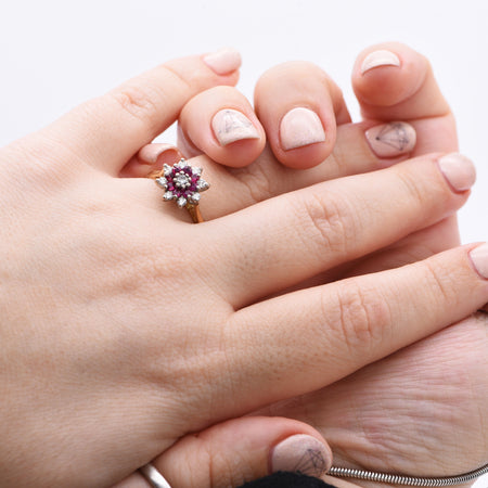 The Vintage 1973 Diamond and Ruby Floating Aster Ring - Antique Jewellers