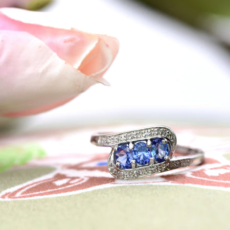 The Swoop Suspended Tanzanite and Diamond White Gold Ring - Antique Jewellers
