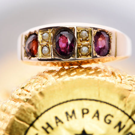 The Antique 1890 Victorian Garnet and Pearl Ring - Antique Jewellers