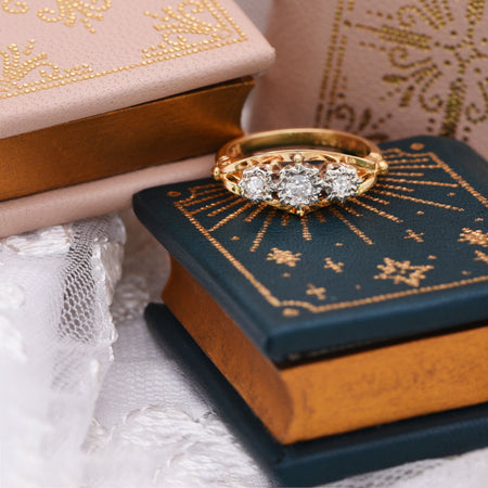 The Vintage Ornate Gallery Three Diamond Ring - Antique Jewellers