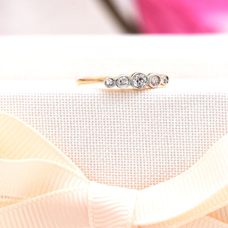 The Slim Vintage Bezel Set Five Diamond Ring - Antique Jewellers