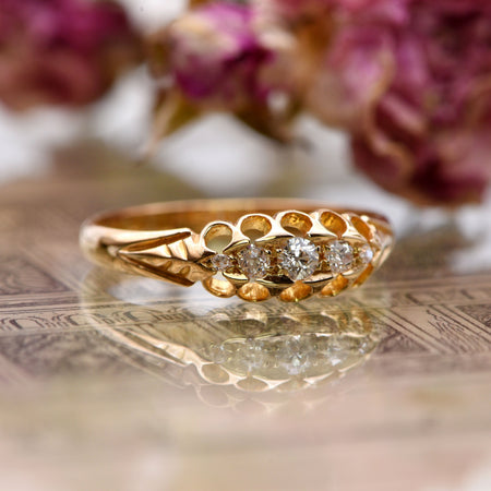 The Antique Victorian Chester 1898 Five Diamond Gold Ring - Antique Jewellers