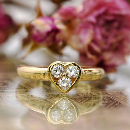 The Vintage Brilliant Three Part Heart Diamond Ring - Antique Jewellers