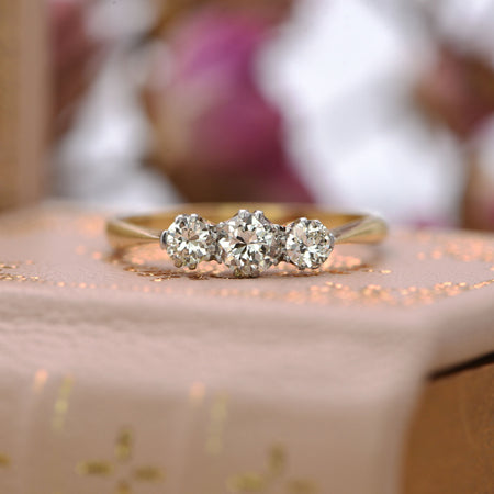 The Vintage Bright Brilliant Cut Three Diamond Ring - Antique Jewellers