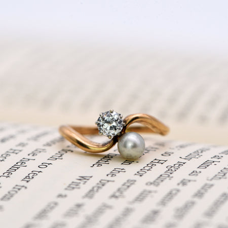 The Antique Old Cut Diamond And Pearl Toi Et Moi Ring - Antique Jewellers