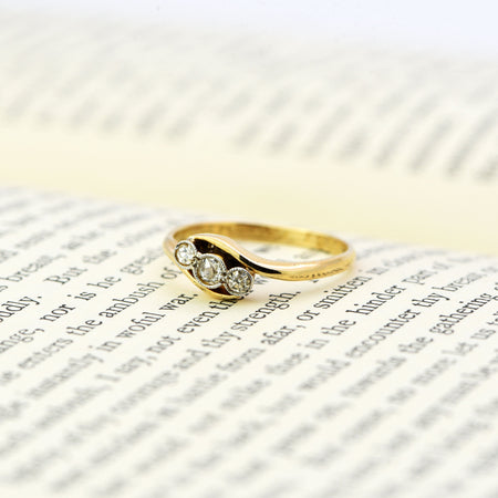 The Antique Old Cut Bezel Set Three Diamond Ring - Antique Jewellers
