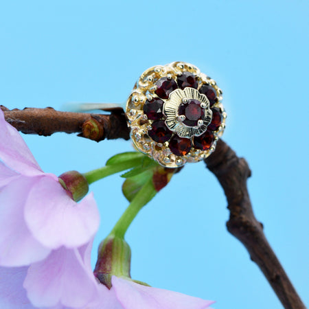 The Vintage Dome Topped Nine Garnet and Gold Ring - Antique Jewellers