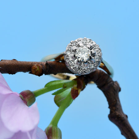 The Vintage Brilliant Cut Raised Cluster Diamond and Gold Ring - Antique Jewellers