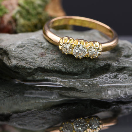The Antique Chester 1912 Three Diamond Gold Ring - Antique Jewellers