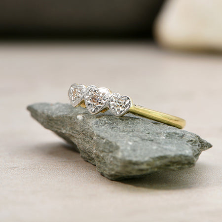 The Vintage 1961 Three Heart Diamond Ring - Antique Jewellers