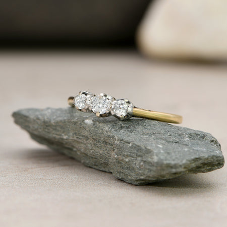 The Antique Old Brilliant Cut Three Diamond Ring - Antique Jewellers