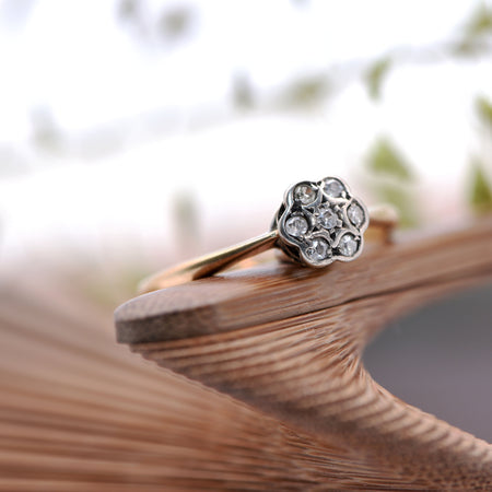 Brilliant Cut Diamond Daisy Cluster Ring, Vintage, 0.1ct, M - Antique Jewellers