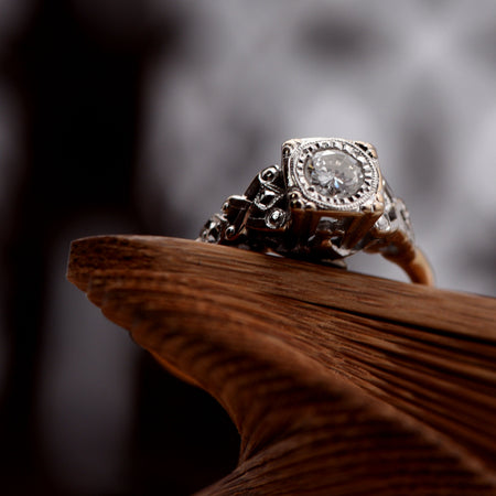 Embossed Gallery Solitaire Diamond Engagement Ring, Art Deco, 18ct Gold & Platinum, 0.25ct L - Antique Jewellers