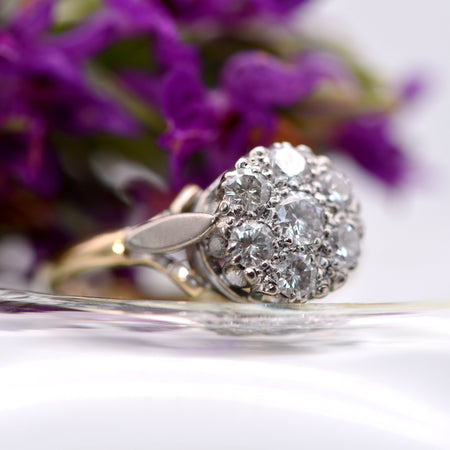 Split Shoulder Cluster Diamond Engagement Ring, Antique, 0.8ct, M½ - Antique Jewellers