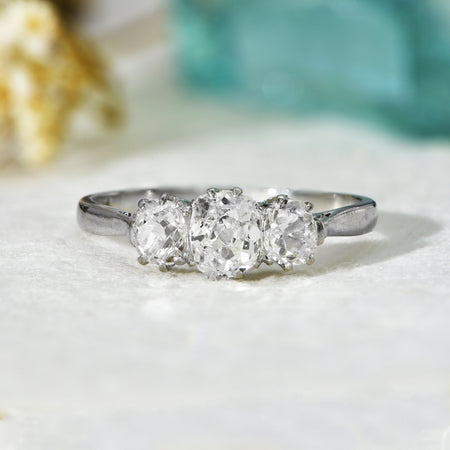The Antique Old European Cut Three Diamond Character Ring - Antique Jewellers