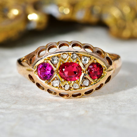 The Antique Rose Cut Diamond and Red Stone Ring - Antique Jewellers