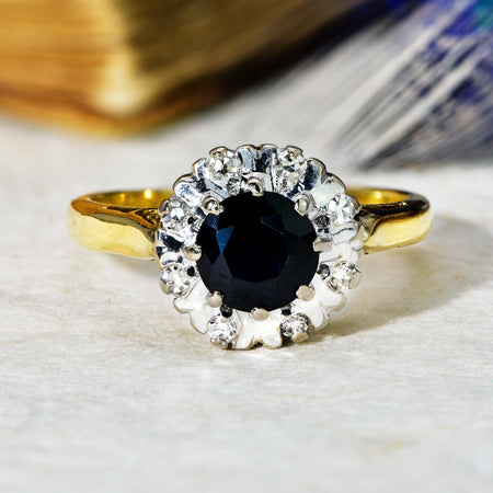 The Vintage 1995 Sapphire and Diamond Cluster Ring - Antique Jewellers
