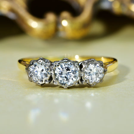 The Vintage Three Brilliant Cut Diamond Raised Ring - Antique Jewellers