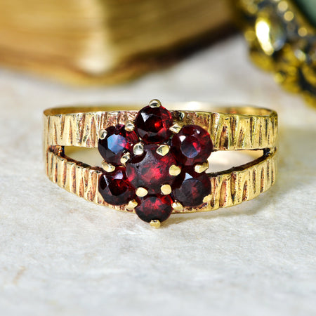The Vintage 1978 Seven Garnet Flower Ring - Antique Jewellers