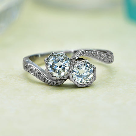 The Contemporary Platinum Toi Et Moi Brilliant and Single Cut Diamond Ring - Antique Jewellers
