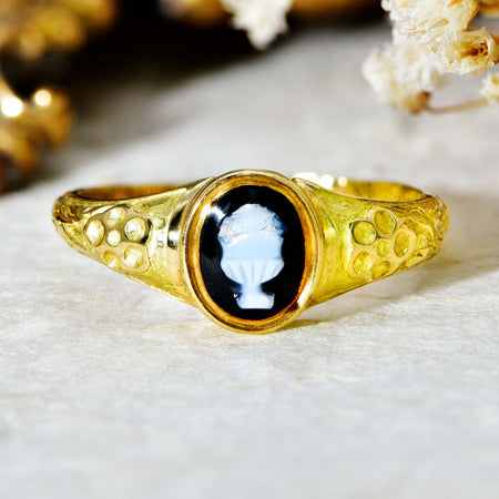 The Antique Victorian 1837 Memorial Cameo Urn Ring - Antique Jewellers