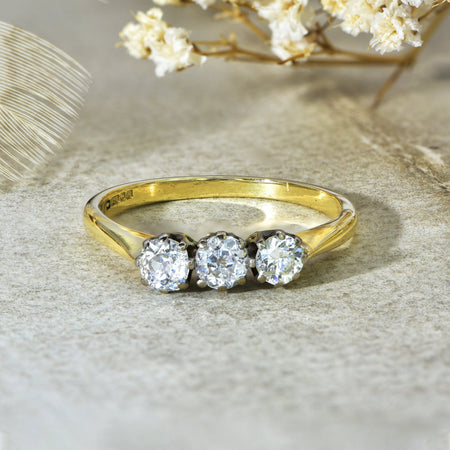 The Vintage 1982 Old European Cut Three Diamond Ring - Antique Jewellers